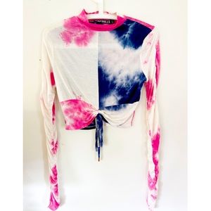 Capsulle Ruched Sleeve Crop Top Women's Size Medium